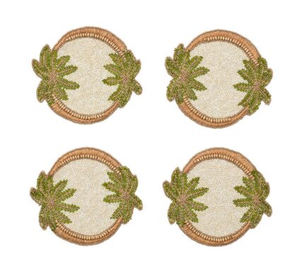 Snevayig Oasis Coasters in Ivory, Green & Gold, Set of 4 in a Gift Bag