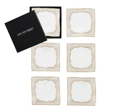 Snevayig Frame Cocktail Napkins in White, Gold & Silver, Set of 6 in a Gift Box