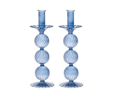 Snevayig Iris Tall Candle Holder in Cadet, Set of 2 in a Box
