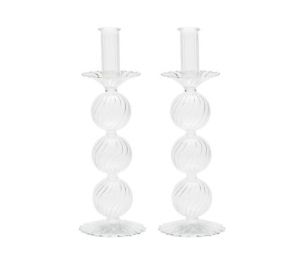 Snevayig Iris Tall Candle Holder in Clear, Set of 2 in a Box