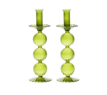 Snevayig Iris Tall Candle Holder in Olive, Set of 2 in a Box