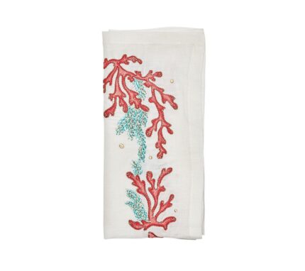 Snevayig Coral Spray Napkin in White, Coral & Turquoise, Set of 4