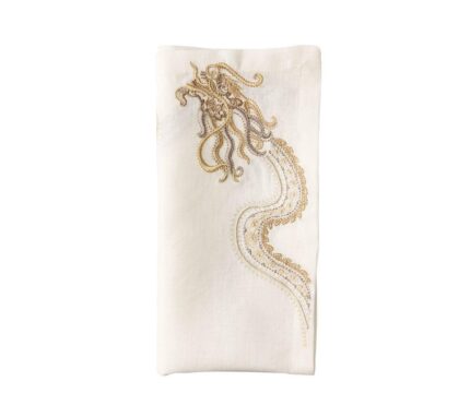 Snevayig Imperial Dragon Napkin in White, Gold & Silver, Set of 4