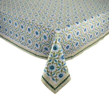 Snevayig Majorelle Tablecloth in White, Blue & Green